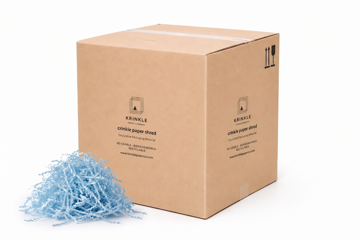 Baby Blue crinkle paper styled in gift packaging