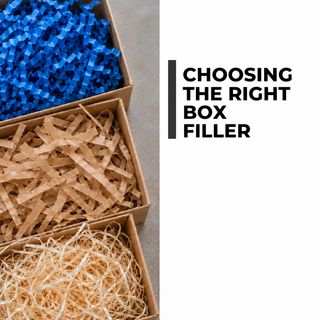 Choosing the right box filler: Azure Blue crinkle paper, straight kraft shred and wood wool compared.