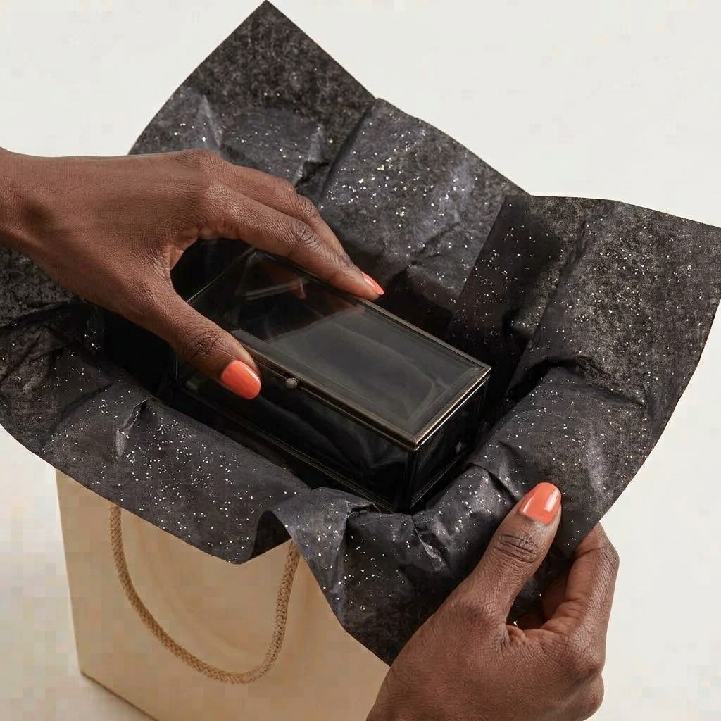 Black Glitter Tissue Paper - 6 Sheets