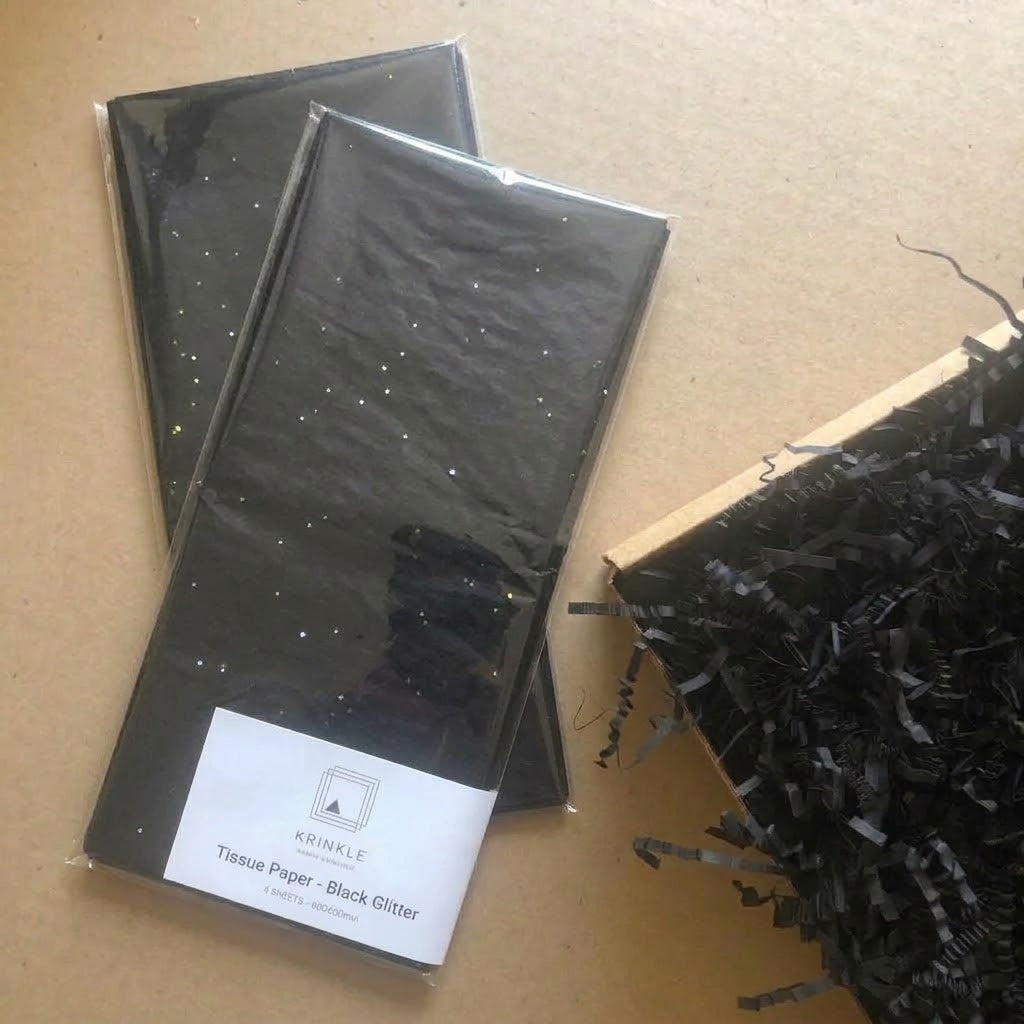Black Glitter Tissue Paper - 6 Sheets