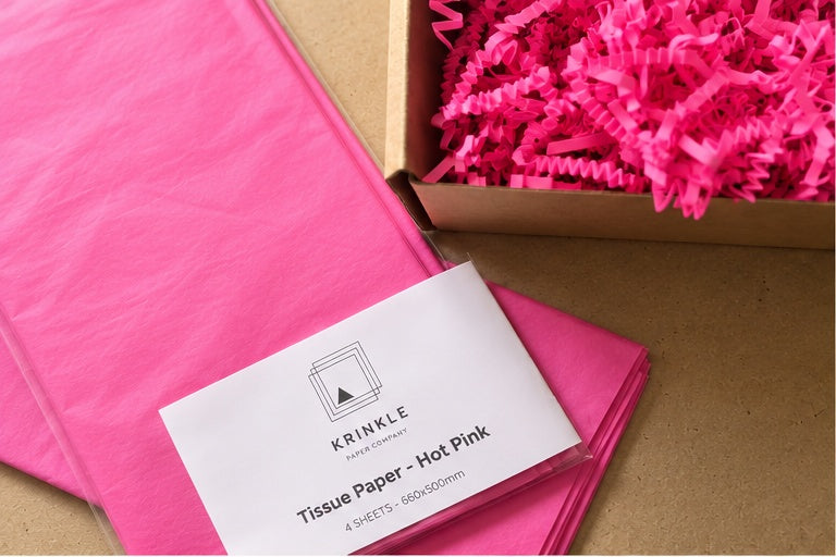 Hot Pink tissue paper four-sheet pack with matching crinkle paper