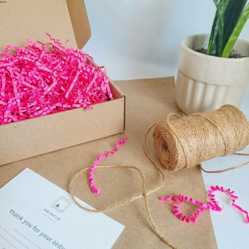 Hot Pink crinkle paper styled in gift packaging
